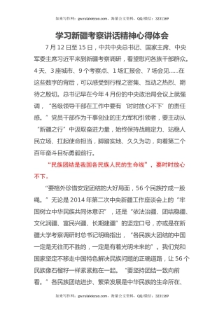 学习新疆考察讲话精神心得体会