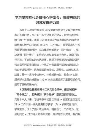 学习某市党代会精神心得体会：凝聚思想共识激发奋进力量