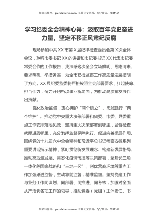学习纪委全会精神心得：汲取百年党史奋进力量，坚定不移正风肃纪反腐 (2)