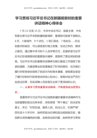 学习贯彻习近平总书记在新疆视察时的重要讲话精神心得体会2