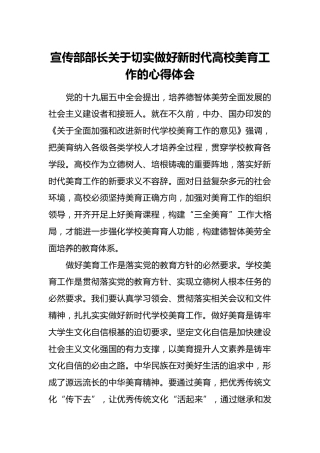 宣传部部长关于切实做好新时代高校美育工作的心得体会
