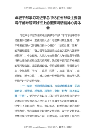 年轻干部学习习近平总书记在省部级主要领导干部专题研讨班上的重要讲话精神心得体会