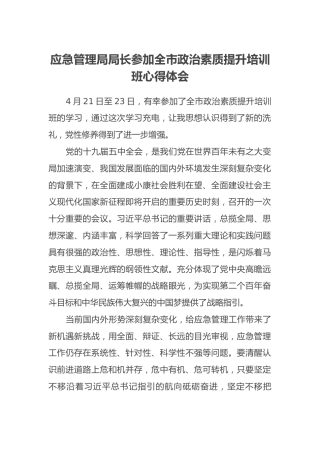 应急管理局局长参加全市政治素质提升培训班心得体会