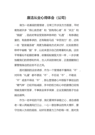 廉洁从业心得体会（公司）