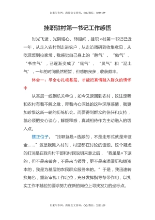 挂职驻村第一书记工作感悟心得体会