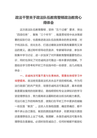 政法干警关于政法队伍教育整顿政治教育心得体会