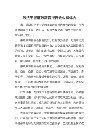 政法干警廉政教育报告会心得体会
