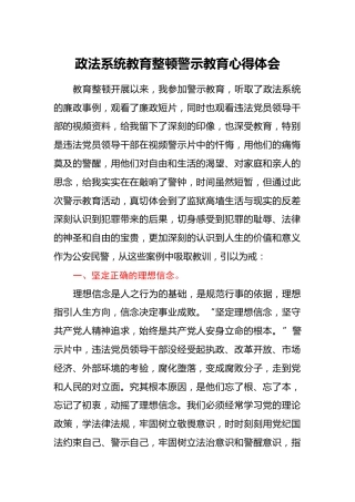 政法系统教育整顿警示教育心得体会
