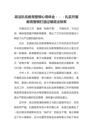 政法队伍教育整顿心得体会---扎实开展教育整顿 打造过硬政法铁军