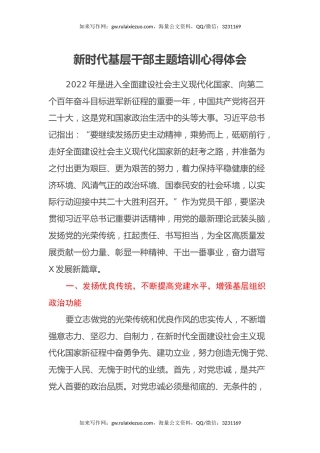 新时代基层干部主题培训心得体会