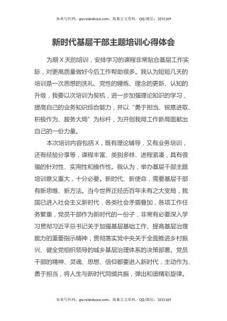 新时代基层干部主题培训心得体会2
