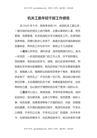 机关工委年轻干部工作感悟心得体会