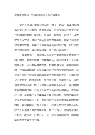 法院法官学习十九届四中全会公报心得体会