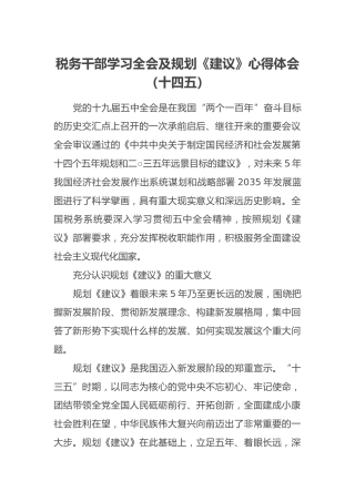 税务干部学习全会及规划《建议》心得体会（十四五）