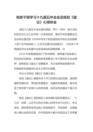 税务干部学习十九届五中全会及规划《建议》心得体会