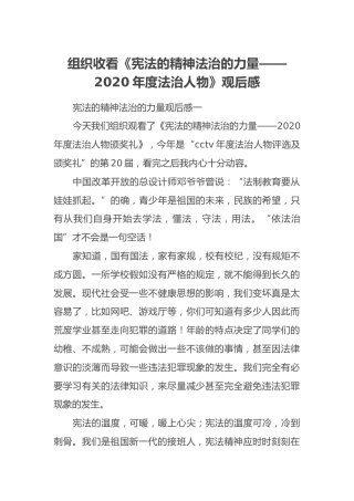 组织收看《宪法的精神法治的力量——2020年度法治人物》观后感