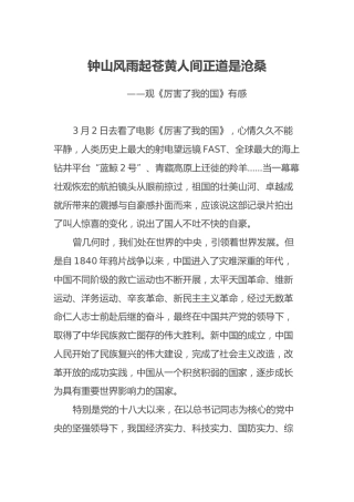 钟山风雨起苍黄人间正道是沧桑 ——观《厉害了我的国》有感