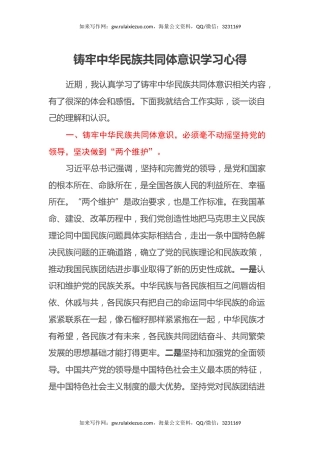 铸牢中华民族共同体意识学习心得体会