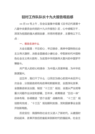 驻村工作队队长十九大报告观后感