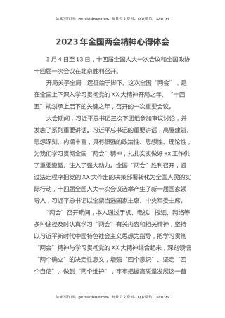 2023年全国两会精神心得体会