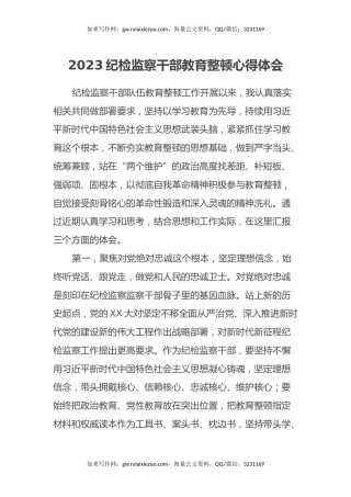 2023纪检监察干部教育整顿心得体会