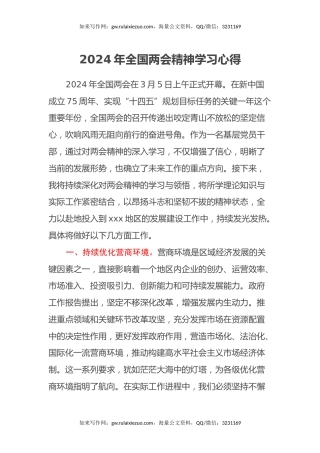 2024年全国两会精神学习心得（2）