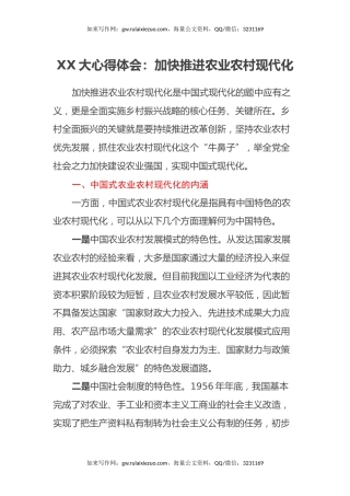 X大心得体会：加快推进农业农村现代化（盛会）