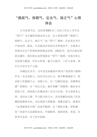 “提底气、保朝气、定志气、扬正气”心得体会