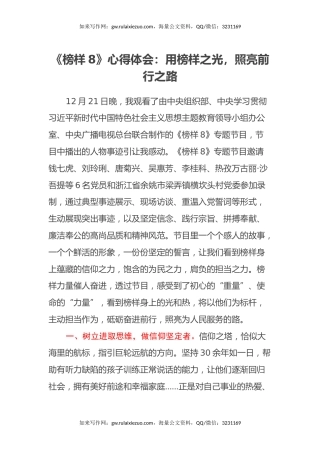 《榜样8》心得体会：用榜样之光，照亮前行之路