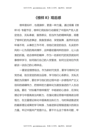 《榜样8》观后感（心得体会）