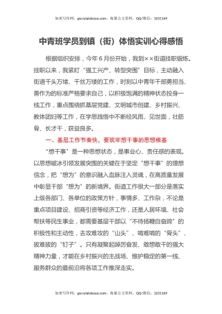 中青班学员到镇（街）体悟实训心得感悟