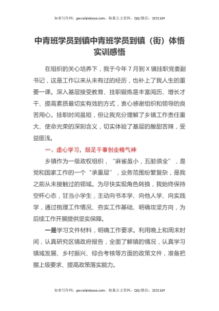 中青班学员到镇（街）体悟实训感悟：淬火成钢在基层提质强能促成长（心得体会）