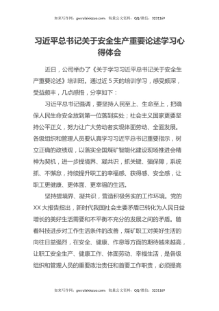 习近平关于安全生产重要论述学习心得体会