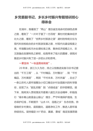 乡党委副书记、乡长乡村振兴专题培训班心得体会