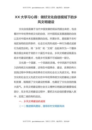 二十大学习心得体会：做好文化自信视域下的乡风文明建设（盛会）