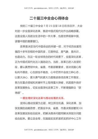 二十届三中全会心得体会（24.7.19）