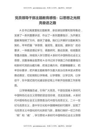 党员领导干部主题教育感悟：以思想之光照亮奋进之路
