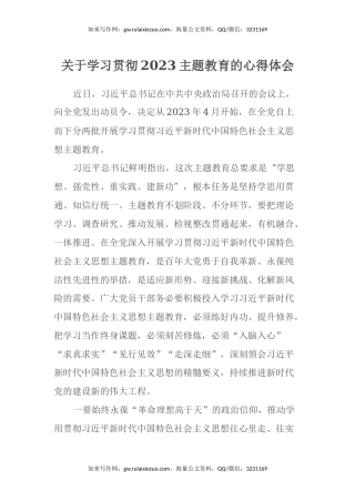 关于学习贯彻2023主题教育的心得体会