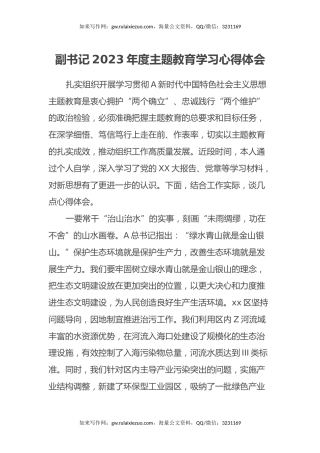 副书记2023年度主题教育学习心得体会