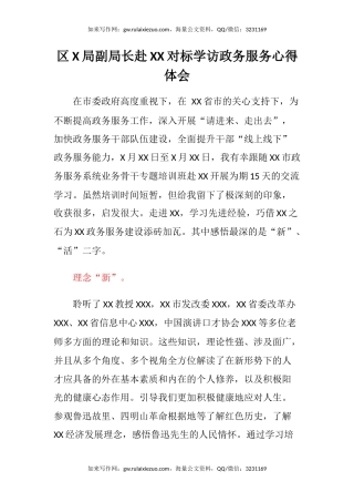区X局副局长赴XX对标学访政务服务心得体会