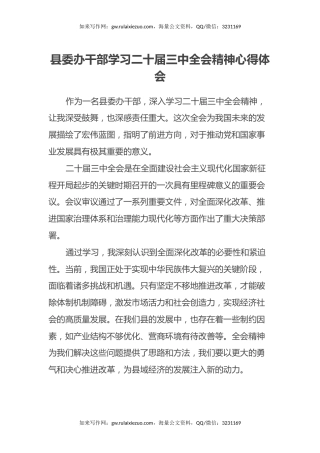 县委办干部学习二十届三中全会精神心得体会
