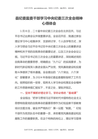 县纪委监委干部学习中央纪委三次全会精神心得体会