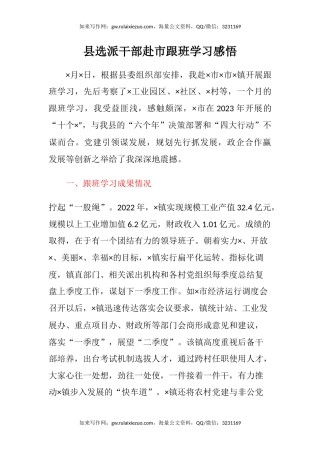 县选派干部赴市跟班学习感悟（心得体会）