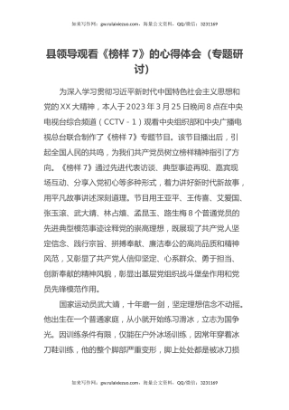 县领导观看《榜样7》的心得体会（专题研讨）