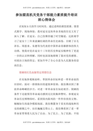 参加盟直机关党务干部能力素质提升培训班心得体会