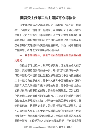 国资委主任第二批主题教育心得体会