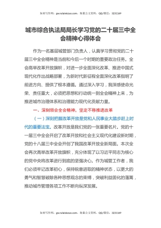 城市综合执法局局长学习党的二十届三中全会精神心得体会