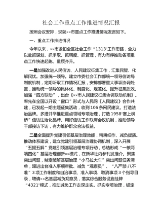 -社会工作重点工作推进情况汇报