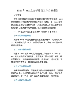 2024年xxx党支部建设工作自查报告