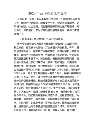 2024年xx乡政府工作总结